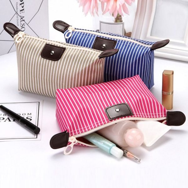 Striped Dumpling Cosmetic Bag Travel Folding Toiletry Bag (Blue) - Image 7
