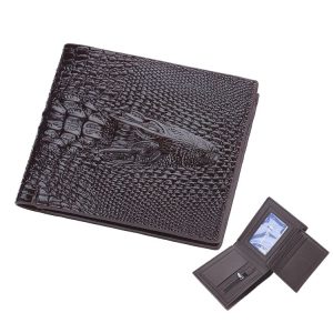 Baellerry Crocodile Print Men Short Wallet Vintage Multi-card Slot Coin Purse (Brown Head)