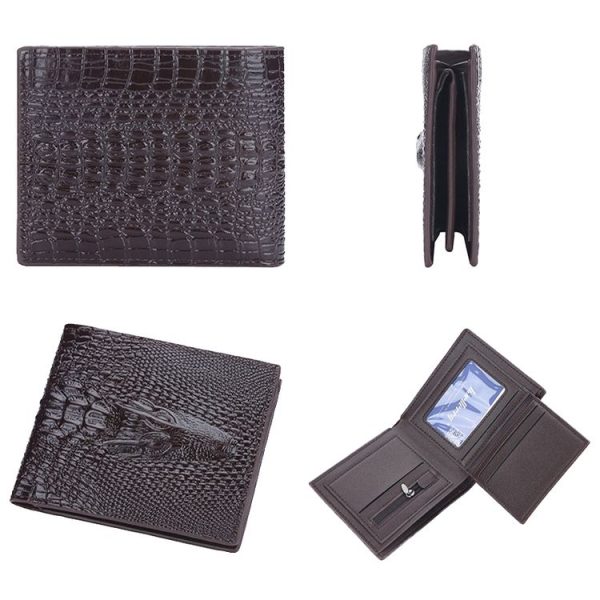 Baellerry Crocodile Print Men Short Wallet Vintage Multi-card Slot Coin Purse (Brown Head) - Image 2