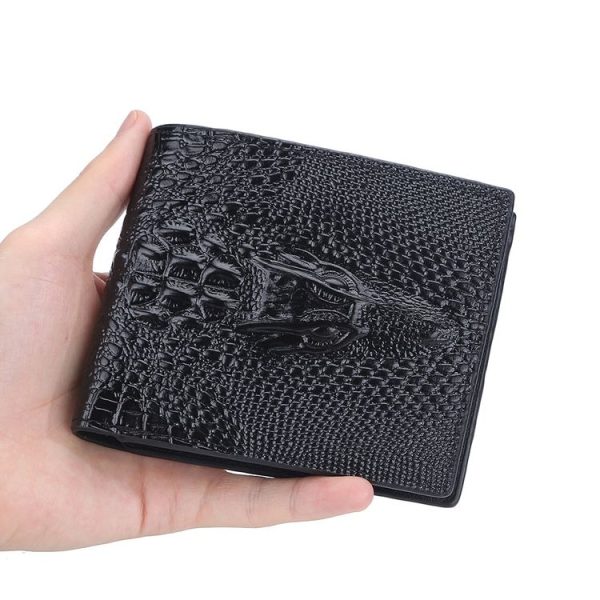 Baellerry Crocodile Print Men Short Wallet Vintage Multi-card Slot Coin Purse (Brown Head) - Image 7