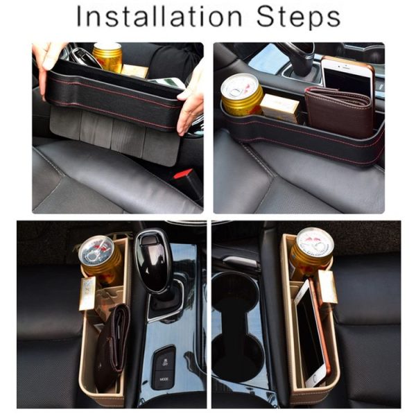 Car Seat Gap Interior PU Leather Storage Box Water Cup Holder (Principal Driver Brown) - Image 8
