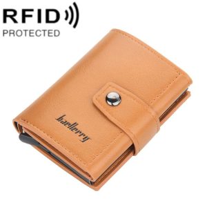 Baellerry RFID Anti-Theft Automatic Pop-Up Card Wallet Buckle Metal Aluminum Shell Card Holder (Yellow Brown)