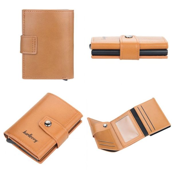 Baellerry RFID Anti-Theft Automatic Pop-Up Card Wallet Buckle Metal Aluminum Shell Card Holder (Yellow Brown) - Image 2