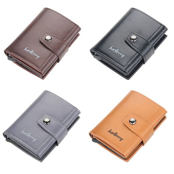 Baellerry RFID Anti-Theft Automatic Pop-Up Card Wallet Buckle Metal Aluminum Shell Card Holder (Yellow Brown) - Image 3