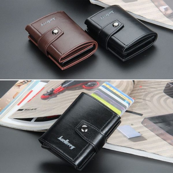 Baellerry RFID Anti-Theft Automatic Pop-Up Card Wallet Buckle Metal Aluminum Shell Card Holder (Yellow Brown) - Image 8