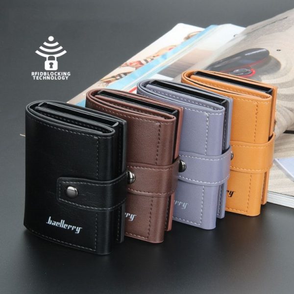 Baellerry RFID Anti-Theft Automatic Pop-Up Card Wallet Buckle Metal Aluminum Shell Card Holder (Yellow Brown) - Image 9