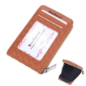 Baellerry Large Capacity Woven Organ Card Holder Thin Zipper Coin Purse (Brown)