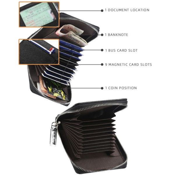 Baellerry Large-capacity Multi-card Slot Organ Card Bag Mini Zip Coin Purse (Coffee) - Image 5