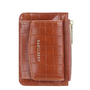 Baellerry Crocodile Pattern Multifunctional Card Holder Small Zipper Coin Purse (Brown)