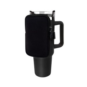 Water Cup Sided Storage Pockets With Zipper Fit For 40Oz Tumbler Single Pocket (Black)