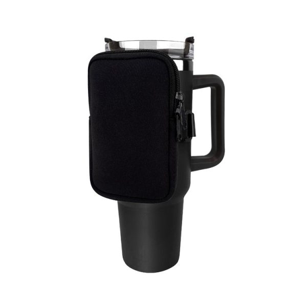 Water Cup Sided Storage Pockets With Zipper Fit For 40Oz Tumbler Single Pocket (Black)