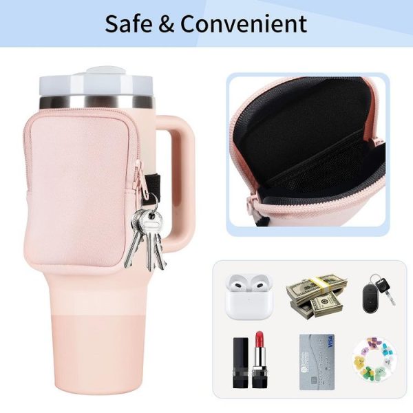 Water Cup Sided Storage Pockets With Zipper Fit For 40Oz Tumbler Single Pocket (Black) - Image 4