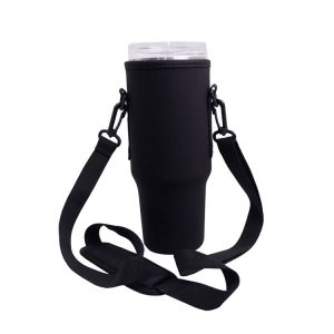 40oz Stanley Quencher Water Bottle Carrier Bag Sleeve With Adjustable Shoulder Strap (Black)