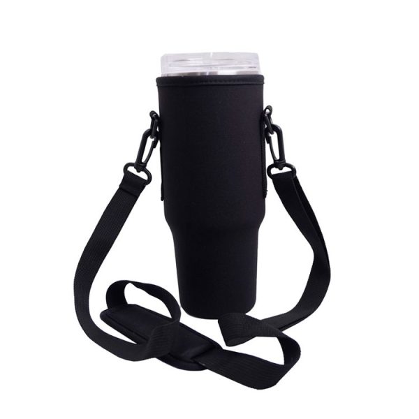 40oz Stanley Quencher Water Bottle Carrier Bag Sleeve With Adjustable Shoulder Strap (Black)