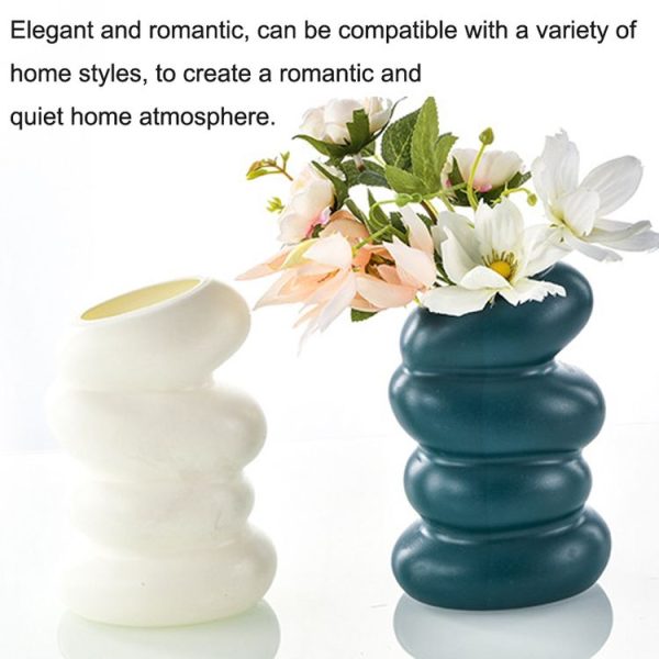 Plastic Spiral Wet & Dry Flower Vase Imitation Glaze Porcelain Flower Arrangement (White) - Image 4