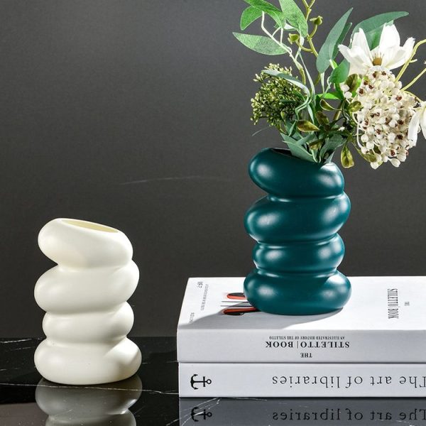Plastic Spiral Wet & Dry Flower Vase Imitation Glaze Porcelain Flower Arrangement (White) - Image 5