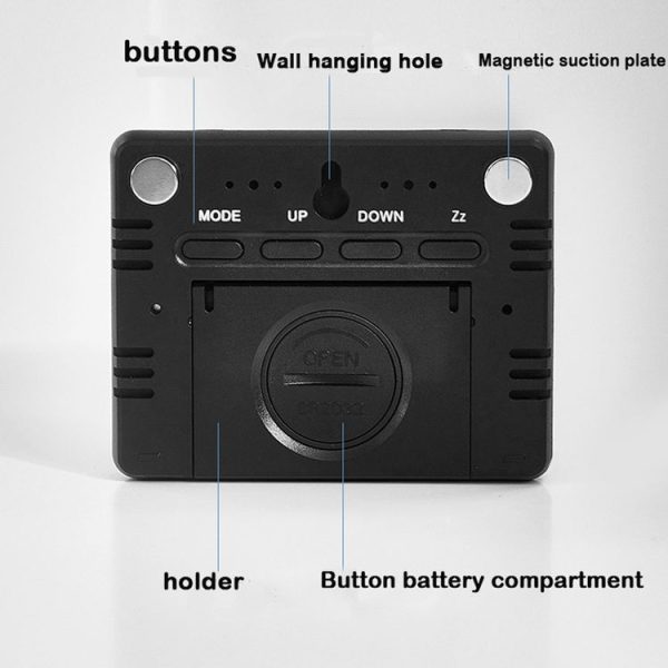 Magnetic LCD Digital Aalarm Clock Large Screen With Temperature Humidity Display (8280 Black) - Image 6