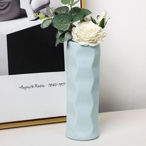 Wave Model Drop-Proof Imitation Porcelain PE Vase Ornament Simple Style Home Arrangement Flowerpot (Green)