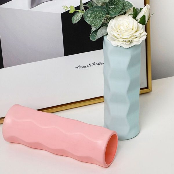 Wave Model Drop-Proof Imitation Porcelain PE Vase Ornament Simple Style Home Arrangement Flowerpot (Green) - Image 5