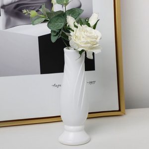 Petal Shaped Simple Drop-Proof PE Vase Imitation Porcelain Home Decoration Ornaments (White)