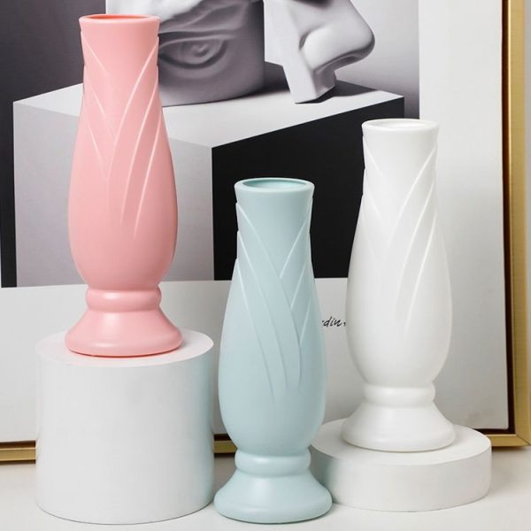 Petal Shaped Simple Drop-Proof PE Vase Imitation Porcelain Home Decoration Ornaments (White) - Image 6
