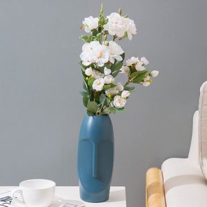 Durable Drop-Proof And Crack-Proof Thickened PE Dried Flower Ornaments Imitation Glaze Living Room Flower Arrangement Vase (Sea Blue)