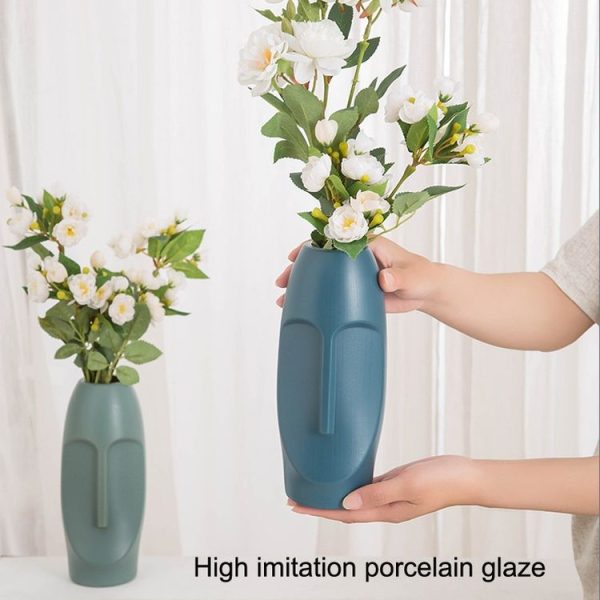 Durable Drop-Proof And Crack-Proof Thickened PE Dried Flower Ornaments Imitation Glaze Living Room Flower Arrangement Vase (Sea Blue) - Image 5