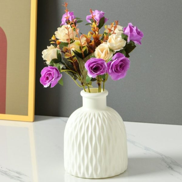 Drop Resistant PE Potted Plant Vase Colorful Imitation Porcelain Decorative Arrangement For Wet And Dry Use (Milk White)
