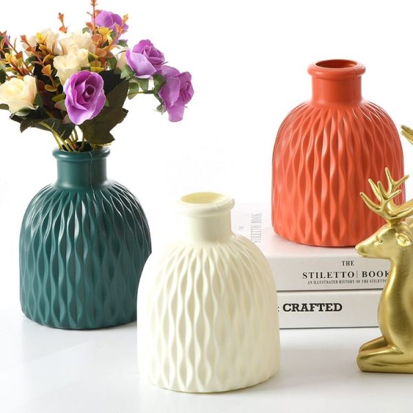 Drop Resistant PE Potted Plant Vase Colorful Imitation Porcelain Decorative Arrangement For Wet And Dry Use (Milk White) - Image 4