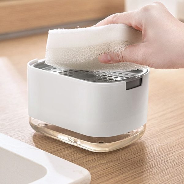Press Type Soap Dispenser Detachable Double Layer Drainage Design Soap Dish, Spec: White No sponge - Image 4