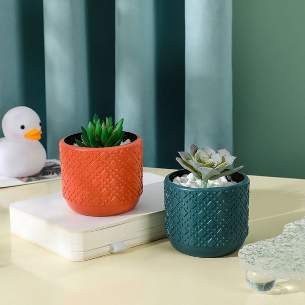Simple PE Vase Wet And Dry Flower Arrangement Container Imitation Glaze Decorative Wrestling Resistant Flower Pot (Sea Blue) - Image 4