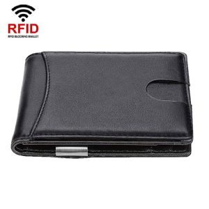 RFID Anti-Theft Brush Men Vintage Leather Wallet Card Case (Flat Pattern+Black Inside)