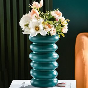 Plastic Spiral Wet & Dry Flower Vase Imitation Glaze Porcelain Flower Arrangement (Dark Green)