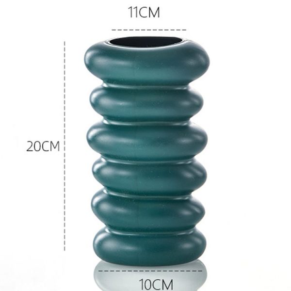 Plastic Spiral Wet & Dry Flower Vase Imitation Glaze Porcelain Flower Arrangement (Dark Green) - Image 2
