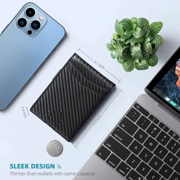 RFID Anti-Magnetic And Anti-Theft Leather Multi-Card Credit Card Wallet Coin Purse (Carbon Fiber Black+Blue Inner) - Image 3