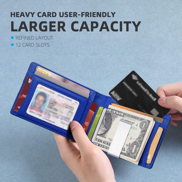 RFID Anti-Magnetic And Anti-Theft Leather Multi-Card Credit Card Wallet Coin Purse (Carbon Fiber Black+Blue Inner) - Image 4