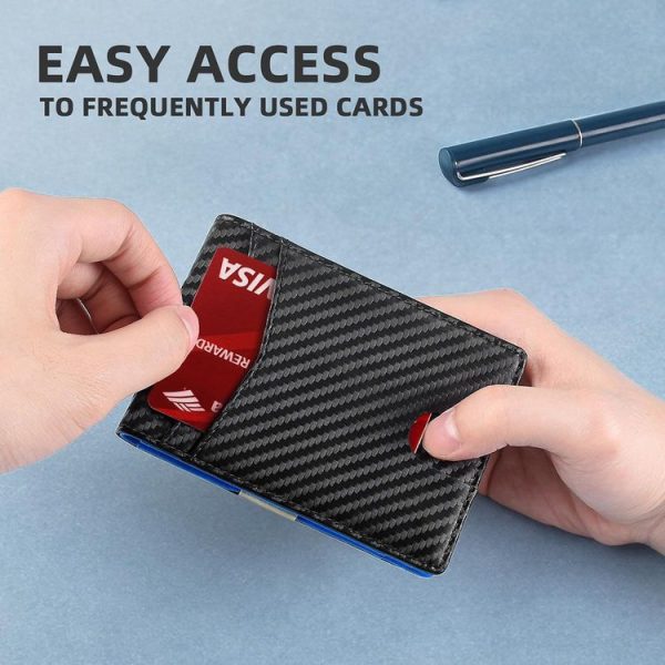 RFID Anti-Magnetic And Anti-Theft Leather Multi-Card Credit Card Wallet Coin Purse (Carbon Fiber Black+Blue Inner) - Image 6