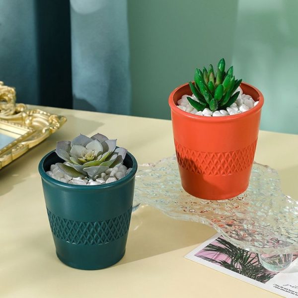 Simple PE Vase Wet And Dry Flower Arrangement Container Drop Resistant Imitation Glaze Hydroponic Flower Pot (Sea Blue) - Image 4