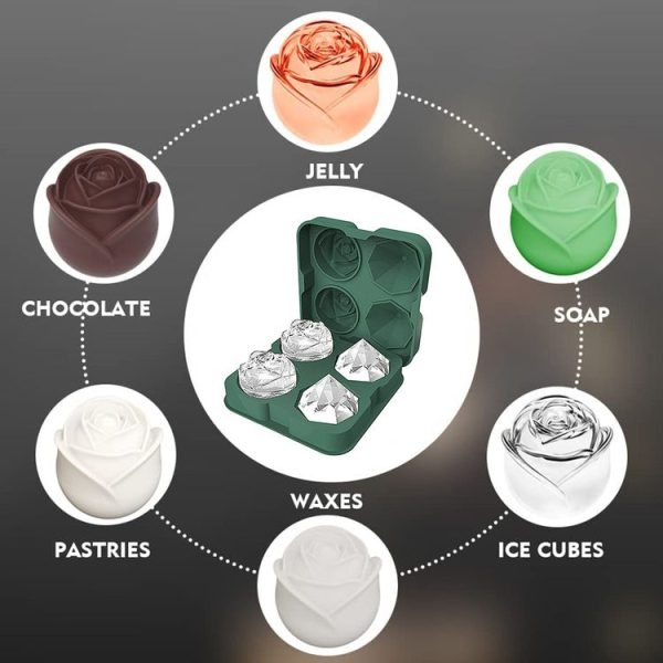 4-Holes Rose Diamond Shape Cocktail Ice Cube Molds Silicone Ice Ball Maker, Color: Grey - Image 10