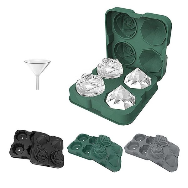 4-Holes Rose Diamond Shape Cocktail Ice Cube Molds Silicone Ice Ball Maker, Color: Grey - Image 2