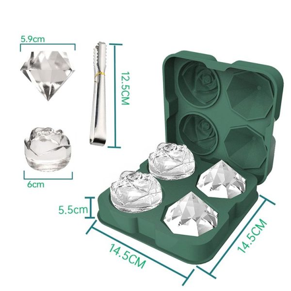 4-Holes Rose Diamond Shape Cocktail Ice Cube Molds Silicone Ice Ball Maker, Color: Grey - Image 3