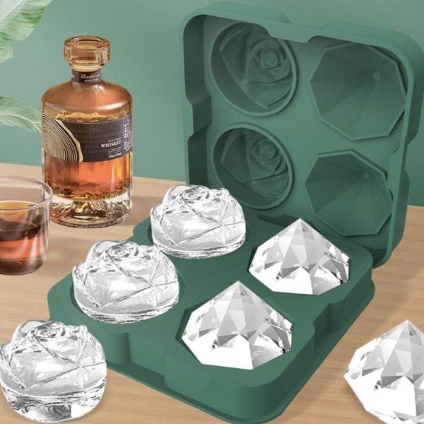 4-Holes Rose Diamond Shape Cocktail Ice Cube Molds Silicone Ice Ball Maker, Color: Grey - Image 4