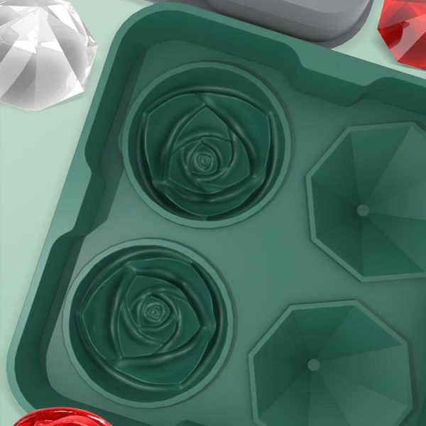 4-Holes Rose Diamond Shape Cocktail Ice Cube Molds Silicone Ice Ball Maker, Color: Grey - Image 5