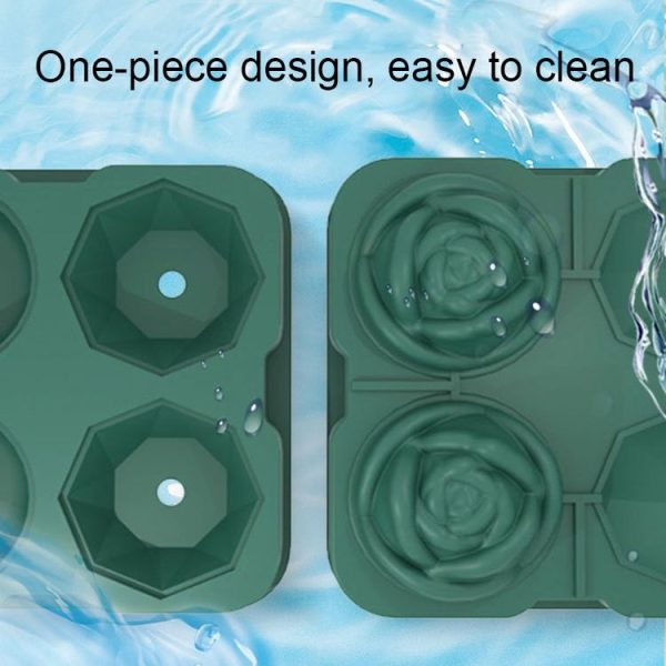 4-Holes Rose Diamond Shape Cocktail Ice Cube Molds Silicone Ice Ball Maker, Color: Grey - Image 7