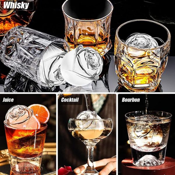 4-Holes Rose Diamond Shape Cocktail Ice Cube Molds Silicone Ice Ball Maker, Color: Grey - Image 9