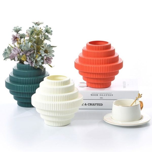 PE Vase Wet And Dry Flower Arrangement Container Imitation Porcelain Succulent Flower Pot (Rose Pink) - Image 2