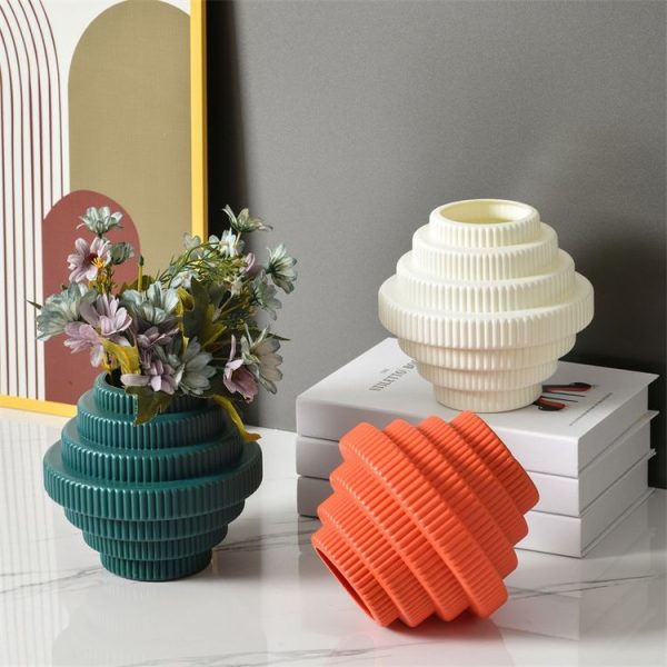 PE Vase Wet And Dry Flower Arrangement Container Imitation Porcelain Succulent Flower Pot (Rose Pink) - Image 3