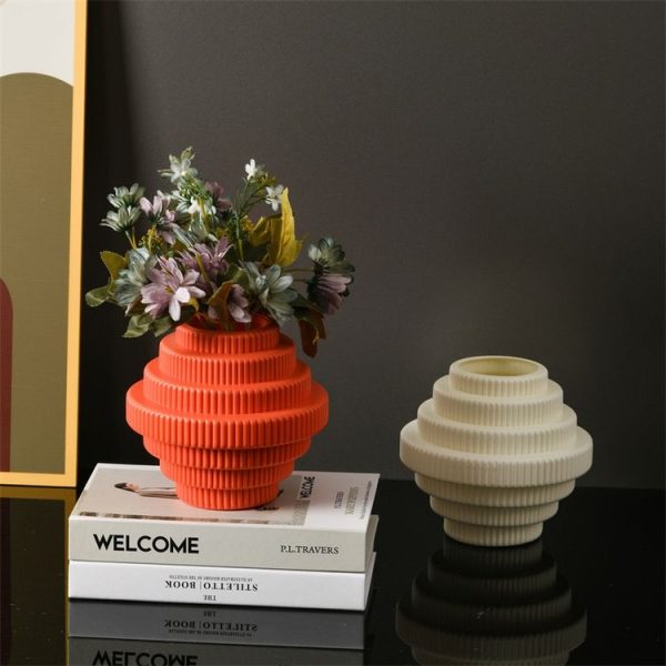PE Vase Wet And Dry Flower Arrangement Container Imitation Porcelain Succulent Flower Pot (Rose Pink) - Image 4