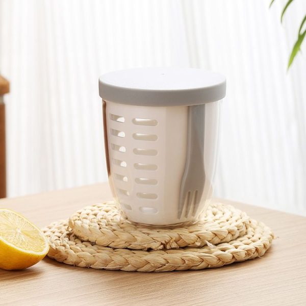 600ml Fruit and Veggie Snack Cup with Lid and Fork Airtight Leak-proof Salad Box (White)