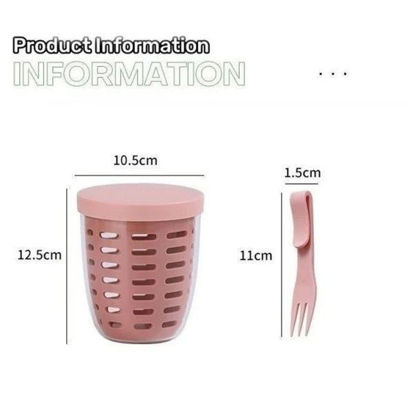 600ml Fruit and Veggie Snack Cup with Lid and Fork Airtight Leak-proof Salad Box (White) - Image 3